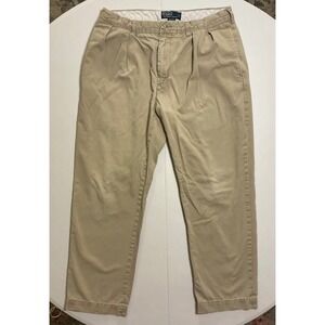Polo Ralph Lauren Ethan Pant Mens 34x29 Tan Pleated Cotton Chino Relaxed Khaki